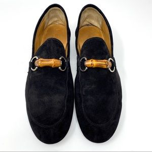 GUCCI Bamboo Jordaan Black Suede Loafers #368435